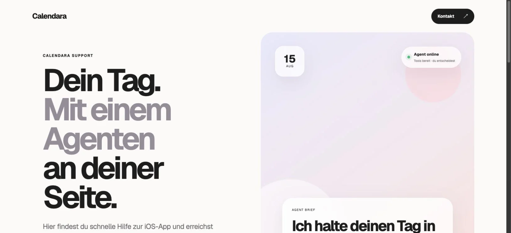 Website-Ansicht von Calendara