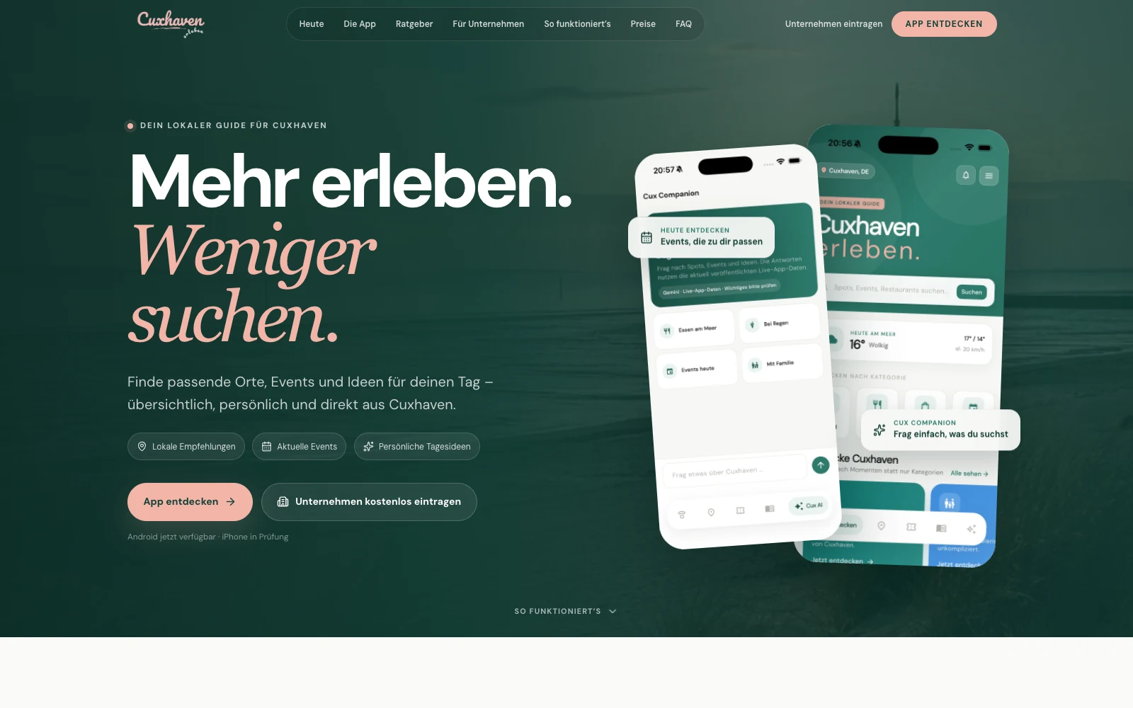 Website-Ansicht von Cuxhaven Erleben