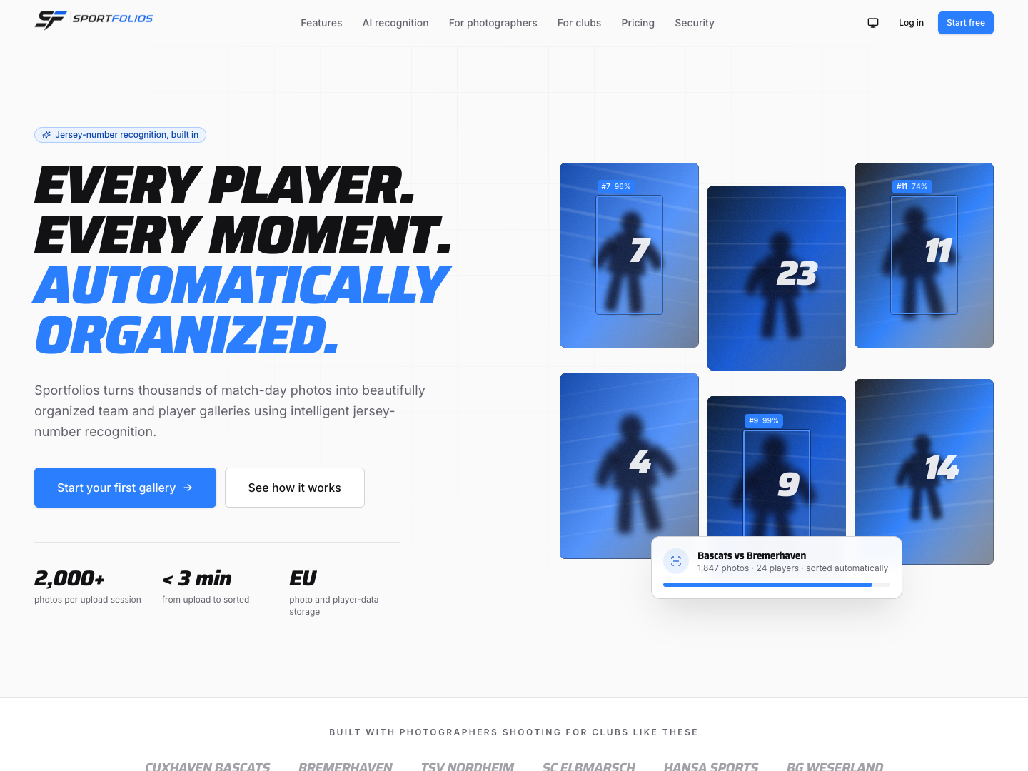 Website-Ansicht von Sportfolios